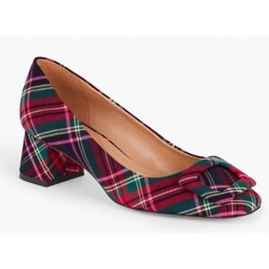 New Talbots Carlyle Womens Dashing Plaid Block Heel Shoes Faux Buckle Size 9.5